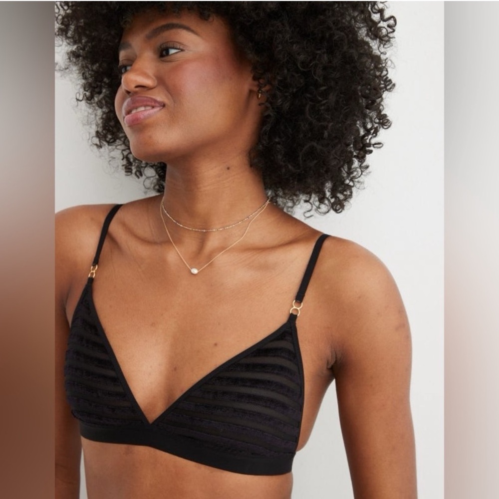 Black velvet triangle Striped Bralette